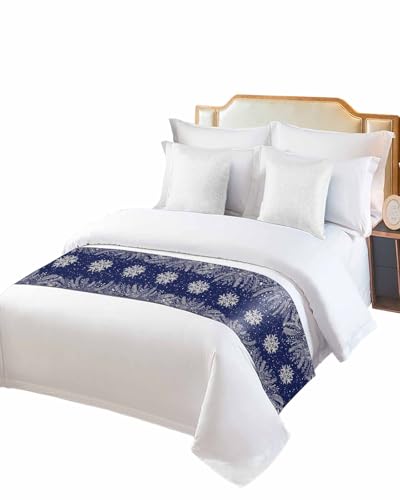 Navy Blue Christmas Bed Runners for Queen Size Bed, Winter Snowflake Decorative Bed Throws for Foot of Bed, Xmas Botanical Bed Runner Sofa Throw Bedding Scarf Protector Slipcover for Bedroom/Hotel - color: Navy Blue Snowflake, size: 83"x20" for Queen Bed