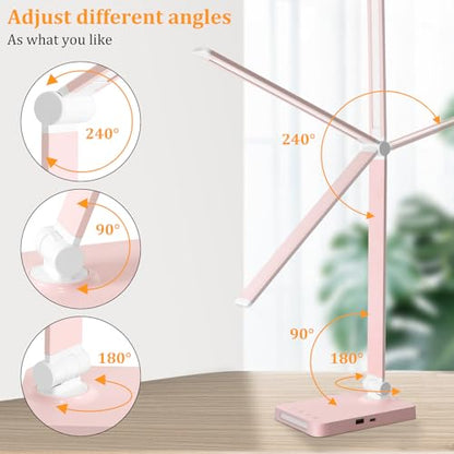 LED Desk Lamp with USB Ports,Touch Desk Lamps for Home Office with 5 Modes - color: Pink
