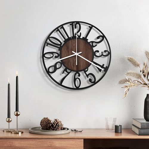 Maxstar 10" Silent Wall Clock – Battery Operated, Rustic Metal & Wood - color: Brown, size: 10 Inch