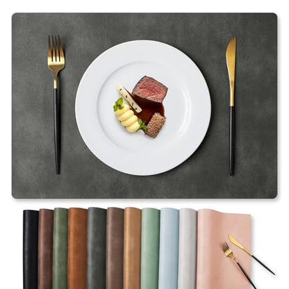 MOSAYT Vinyl Faux Leather Placemats, Set of 6, Dark Grey - color: Dark Grey