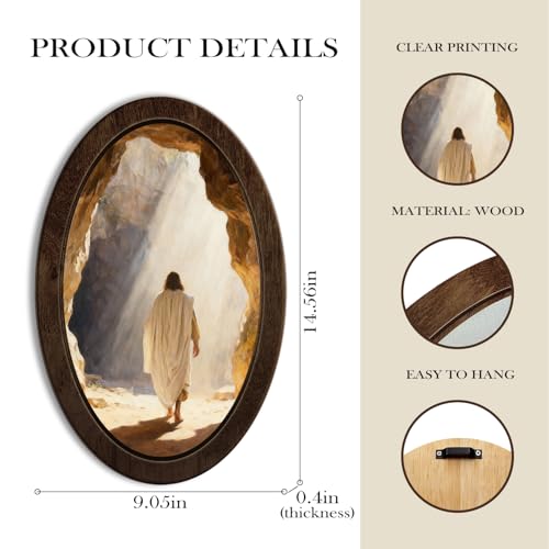 YZSLA Christian Wall Art Decor,Empty Tomb Easter Framed Oval Wall Art - color: Jesus-3
