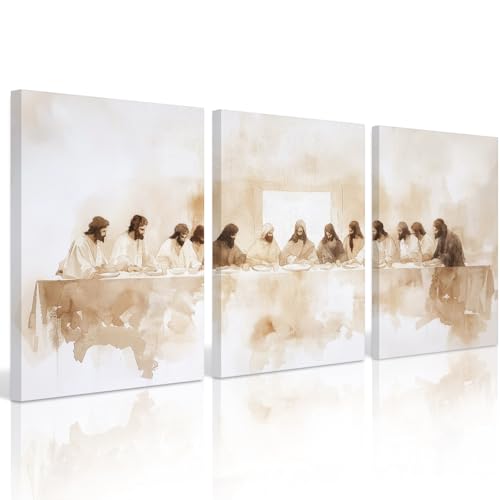 Jesus Wall Art Set of 3 Last Supper Wall Decor Christian Canvas Wall Art Religious Pictures Bible Renaissance Painting Leonardo Da Vinci Poster for Dining Room Living Room 12x16 Inch Ready to Hang - color: Last Supper Prints, size: 12x16 Inch Wrapped Canv
