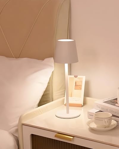JACKYLED Cordless Table Lamps Rechargeable, 3 Height, 5000 Capacity - color: White, size: 2 Pack-Round Base