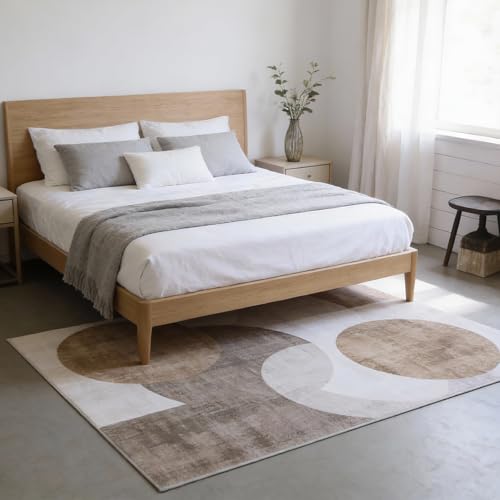 Washable Area Rugs 5'x7' Non-Slip Modern Abstract Soft for Living Room Entryway Bedroom Nursery, Print Pattern, Brown - color: Taupe Geometric Brown, size: 5' x 7' (Rectangular)
