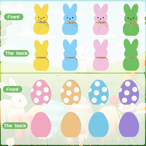 8Pcs Easter Bunny Decorations for Home - Wooden Eggs Table Decorations Signs - Spring Easter Tiered Tray Decor for Indoor Mantel Office - style: 8 PCS Bunny Eggs