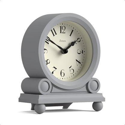 JONES CLOCKS® Maida Vale Mantel Clock | Small Traditional Desk Clock | Gray | Pretty & Charming Ideal for Mantelpiece, Bookshelf or Bedside - color: Clockwork Grey