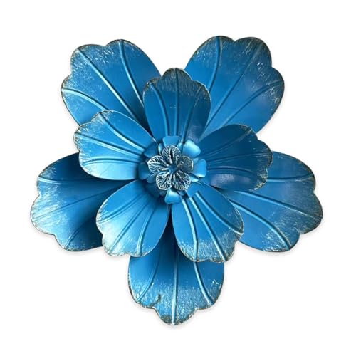 Metal Flower Wall Sculpture, 9.5" Blue Rustic Modern Artwork - color: 02C-Blue