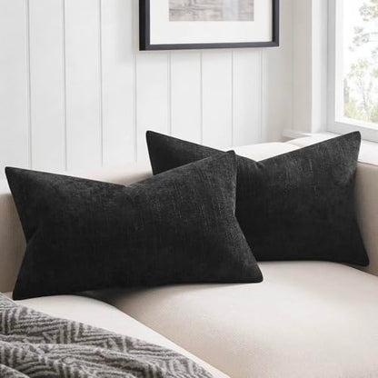JUSPURBET Chenille Texture 12x20 Lumbar Throw Pillow Covers Set of 2,Black - color: Black, size: 20" x 12" (Pack of 2)