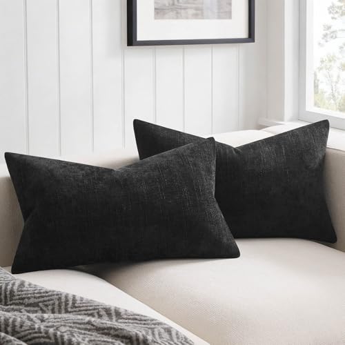 JUSPURBET Chenille Texture 16x24 Lumbar Throw Pillow Covers Set of 2,Black - color: Black, size: 24" x 16" (Pack of 2)