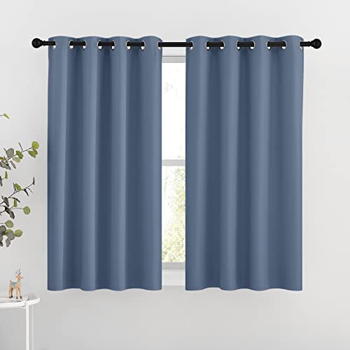 NICETOWN Bedroom Blackout Curtains and Drapes 54" L - Window Treatment Thermal Insulated Solid Grommet Blackout Draperies for Home Office (Stone Blue, 2 Panels=92" Wide) - color: Stone Blue, size: 46"W x 54"L (Pack of 2)