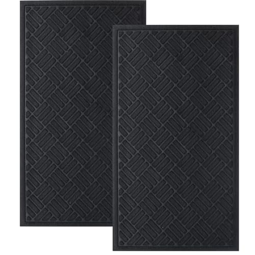 MATALL Front Door Mat 2 Pack Indoor and Outdoor Welcome Mat, Absorbent and Drain Away Water Heavy Duty Entryway Doormat for Front Back Doors, Laundry Rooms, Mudrooms and More, 29.5x17.5IN(Black) - color: Black, size: 29.5x17in