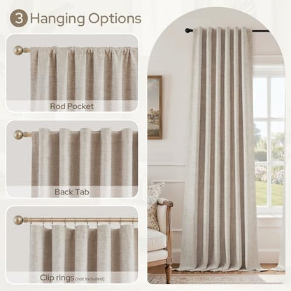 HOMEIDEAS 100% Blackout Beige Faux Linen Curtains 84''L 2 Panels - color: Beige, size: 52"W x 84"L (Pack of 2)