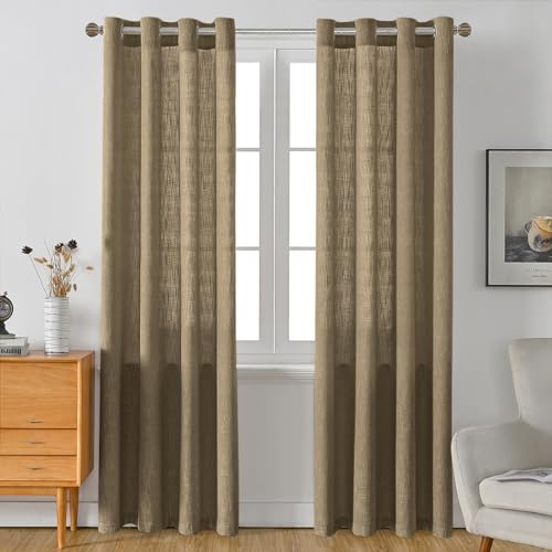 Burlap Linen Farmhouse Curtains 84 inch Length 2 Panels for Living Room Textured Thick Light Filtering Privacy Window Curtain Drapes with Grommet for Bedroom 7ft (52x84 Coffee) - color: Coffee, size: 52"W x 84"L (Pack of 2)