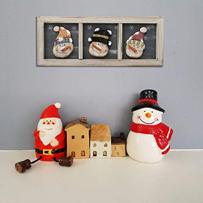 Attraction Design Wood Snowman Wall Decor Hanging Christmas Sign, Rustic Snowmen Decoration Wall Art Wooden Holiday Decorative Sign Hanging Xmas Décor 16.8X6.6in