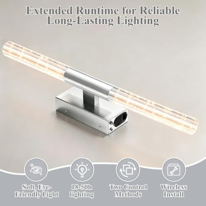 camuucci Battery Operated Wall Sconces Set of 2, Rechargeable Wall Lights - color: Silver, size: 25.6 Inches