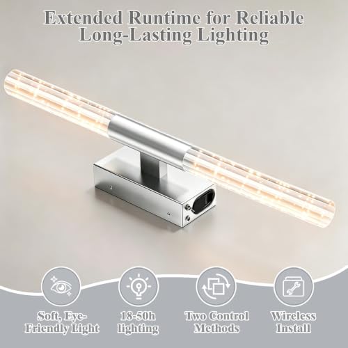 camuucci Battery Operated Wall Sconces Set of 2, Rechargeable Wall Lights - color: Silver, size: 25.6 Inches