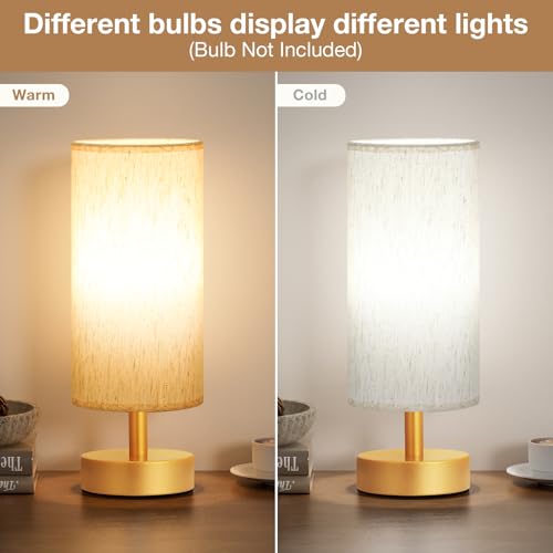 Table Lamps Set of 2 （Cream Shade- Gold Base, 11.6" Inline Control） - color: Cream Shade-Gold Base 2pcs, size: 11.6" Inline Control