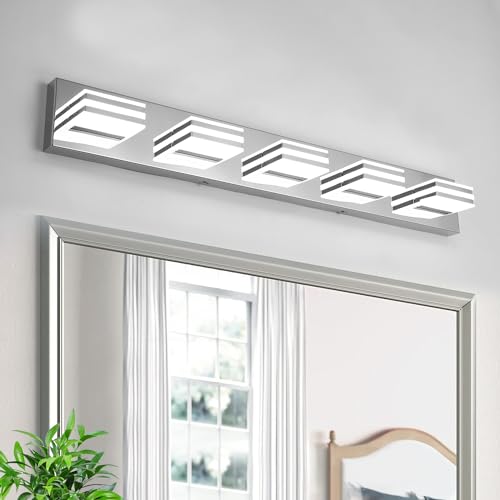 LED Vanity Lighting 30W Lights for Mirror 5 Light Bath Wall Lamps 34 Inch Bathroom Sink Lights over Vanity Modern Long Bath Lights Bars Chrome Wall Sconces Light for Bathroom Restroom 6000K - color: Chrome-Not-Dimmable, size: 5-Light, 34-Inch