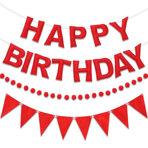 Pre-Strung Felt Happy Birthday Banner Red Garland Set - color: Red