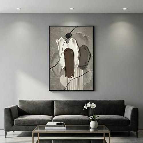 QKF 3Pcs Brown Abstract 3D Texture Black Aluminum Frame Canvas Wall Art - color: Taupe & Beige
