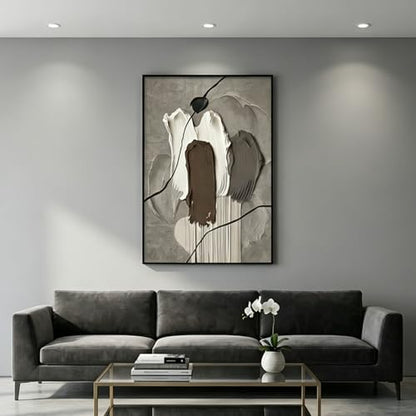 QKF 3Pcs Brown Abstract 3D Texture Black Aluminum Frame Canvas Wall Art - color: Taupe & Beige