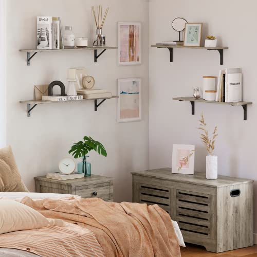 DINZI LVJ Long Wall Shelves, 31.5" Wall Mounted Shelves with Metal Brackets - color: Grey Wash, size: 31.5 Inch