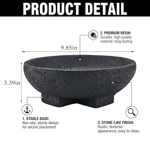 FESTGLOX Black Decorative Bowl, Large Fruit Bowl for Kitchen Counter - color: Black-9.85in
