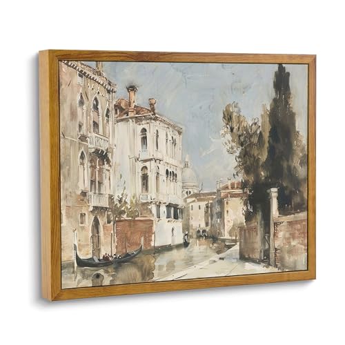 Framed Italian Oil Painting Landscape Canvas Wall Art for Living Room | Venice Landscape Art Print, Painterly Oil Style, Earthy, Warm, Rustic, Housewarmings Gifts, Ready to Hang, 8"x10" - color: City Street, size: 8"L x 10"W