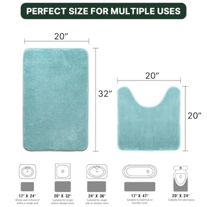 H.VERSAILTEX Bath Mat Set Flannel Velvety Luxury Extra Soft Absorbent Non Slip Bathroom/Bedroom Rugs (Curved Set 20"x 32" Plus 20"x 20"U, Eggshell Blue) - color: Eggshell Blue, size: 20" x 32" Plus 20" x 20" U