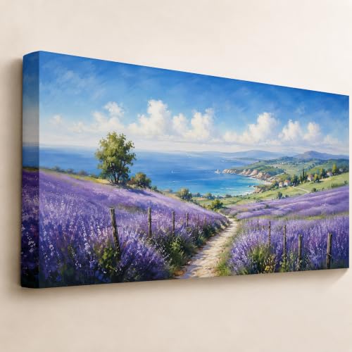 Enartly Purple Lavender Field Canvas Wall Art for Living Room 40" x20 - color: Purple Lavender, size: 40"L x 20"W
