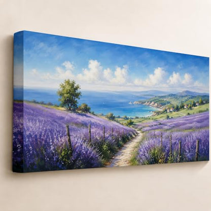 Enartly Purple Lavender Field Canvas Wall Art for Living Room 40" x20 - color: Purple Lavender, size: 40"L x 20"W