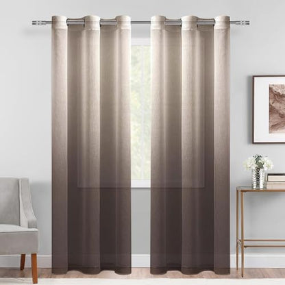 DWCN Brown Ombre Sheer Curtains 84 Inches Long for Living Room 2 Panels Set - color: Chocolate Brown, size: 42"W x 84"L (Pack of 2)