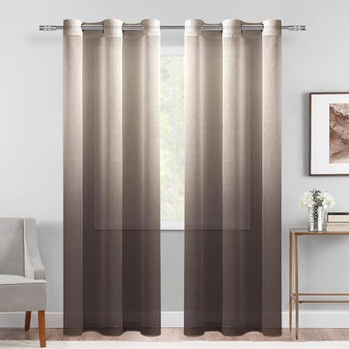 DWCN Brown Ombre Sheer Curtains 84 Inches Long for Living Room 2 Panels Set - color: Chocolate Brown, size: 42"W x 84"L (Pack of 2)