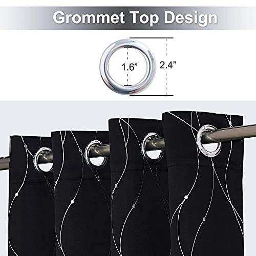 StangH Patterned Blackout Curtains 63 inches - Wave Line with Dots Printed Grommet Thermal Insulated Curtains Noise Reducing Privacy Panels for Bathroom/Dining W52 x L63 inch, Black, 2 Pcs - color: Black, size: 52"W x 63"L (Pack of 2)