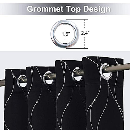 StangH Patterned Blackout Curtains 63 inches - Wave Line with Dots Printed Grommet Thermal Insulated Curtains Noise Reducing Privacy Panels for Bathroom/Dining W52 x L63 inch, Black, 2 Pcs - color: Black, size: 52"W x 63"L (Pack of 2)