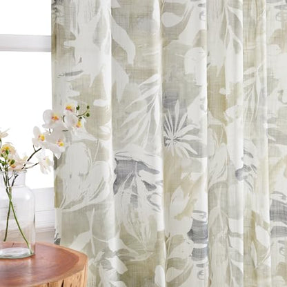 Natural Taupe Linen Semi Sheer Curtains for Fall 55x84" Country Leaf Print - color: Gromme Top- Semi Sheer- Taupe, size: 55"W x 84"L (Pack of 2)