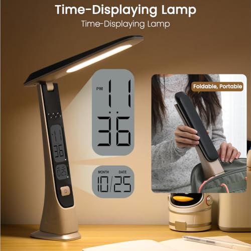 WILIT Rechargeable Lamps Cordless Table Lamp, Foldable Portable Desk Lamp, Battery Operated Lights with Stepless Brightness&Time Display for Home Office, Book Lights, Desk Accesories, Tea White - style: Classic-Tea White