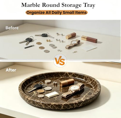 Marble Vanity Tray, Natural Hand Polished Round Serving Tray - color: Brown