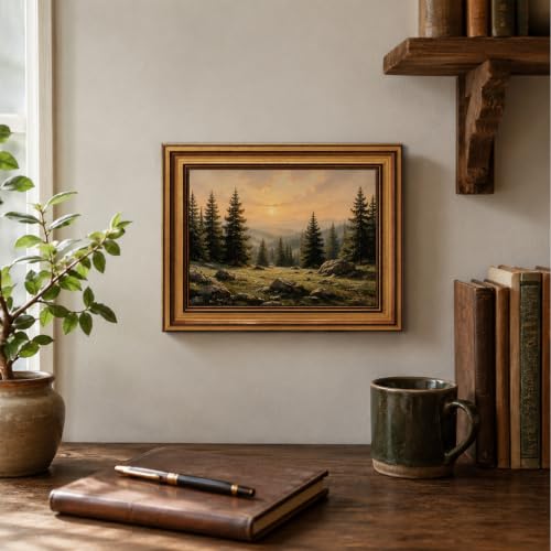 Vintage Mountain Wall Art Gold Framed Forest Landscape Nature Decor - color: Landscape, size: 10"L x 8"W