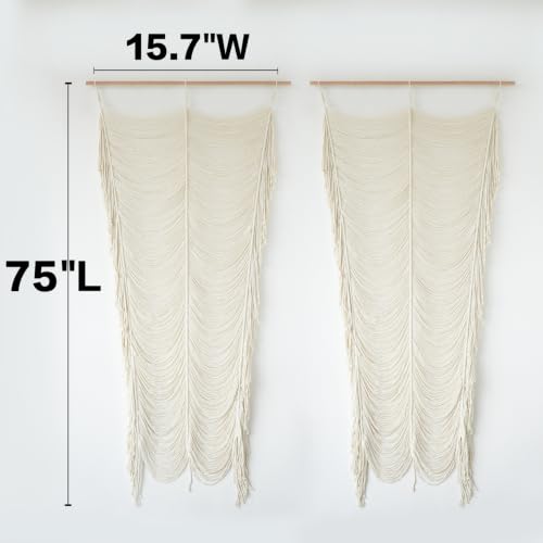 2pcs Macrame Curtain Ivory Boho Woven Door Curtain Room Divider 41"W *75"L - color: Ivory1*2