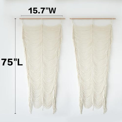 2pcs Macrame Curtain Ivory Boho Woven Door Curtain Room Divider 41"W *75"L - color: Ivory1*2