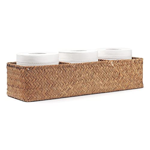 Seagrass Tank Basket for Toilet Paper 3 Sections Woven Storage Basket with Large Compartment Natural (16.5inch x 5.5inch x 3.5inch) - color: Natural, size: 3 sections no lid