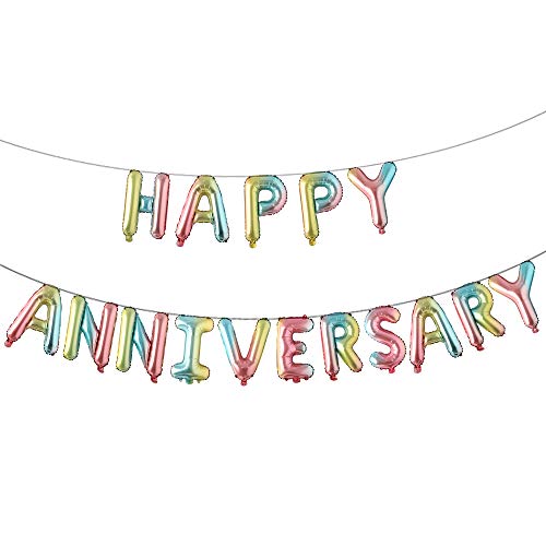 16 Inch Multicolor Happy Anniversary Letter Balloons Banner - Round Anniversary Balloon Banner for Party Decorations - color: Anniversary Rainbow