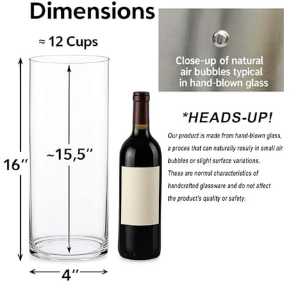 CYS Excel (H:16” D:4”) Tall Clear Glass Cylinder Vase | Multiple Size Choices Glass Flower Vase Centerpieces | Tall Hurricane Floating Candle Holder - size: H-16" D-4"