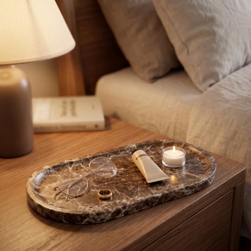 YKAJO Crystal Coffee Brown Oval Marble Tray, 11.8x5.9 Perfume Organizer - color: Crystal Coffee Brown, size: 11.8" x 5.9" x 0.6"