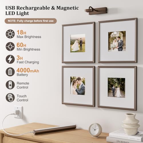 Picture Light for Wall, 4000mAh,13.8 Inch, 2 Pack, Brown - color: Brown