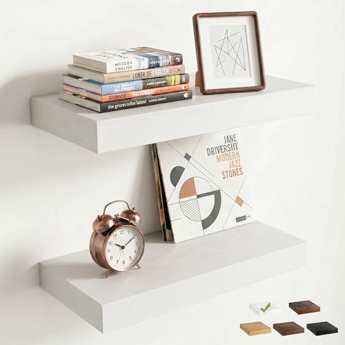 16 Inch Floating Shelves for Wall, 8"D Wood Storage Shelves, White Finish - color: White, size: 16 Inch