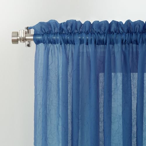 No. 918 Erica Crushed Sheer Voile Rod Pocket Curtain Panel, 51" x 84", Blue - color: Blue, size: 51"W x 84"L (Pack of 1)