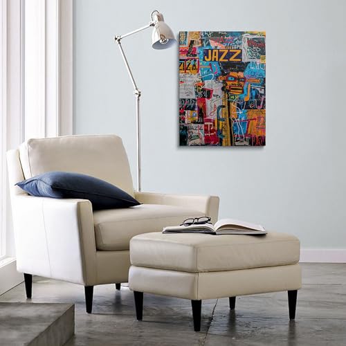 Urban Jazz Canvas Wall Art Graffiti Framed Music Studio Prints 16x24 Inch - color: Urban Jazz, size: 24"L x 16"W