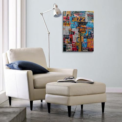 Urban Jazz Canvas Wall Art Graffiti Framed Music Studio Prints 16x24 Inch - color: Urban Jazz, size: 24"L x 16"W